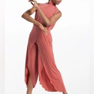 Weissman dance costume coral orange jumpsuit unitard Stitches 14346 SA adult